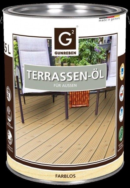 2,5 Liter Terrassenholzöl Natur von Gunreben, geeignet für ca. 20-25 m²